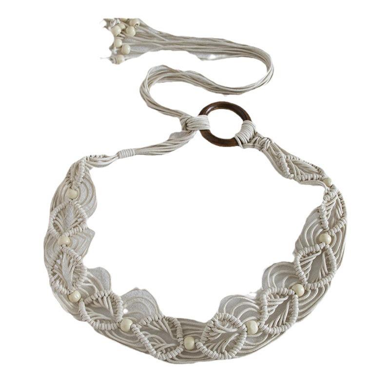 Boho Style Wax Rope Weaving Knotted Ethnic Style Handmade Wooden Beads Women's Belt Leisure Vacation Style Exquisite Waist Rope
