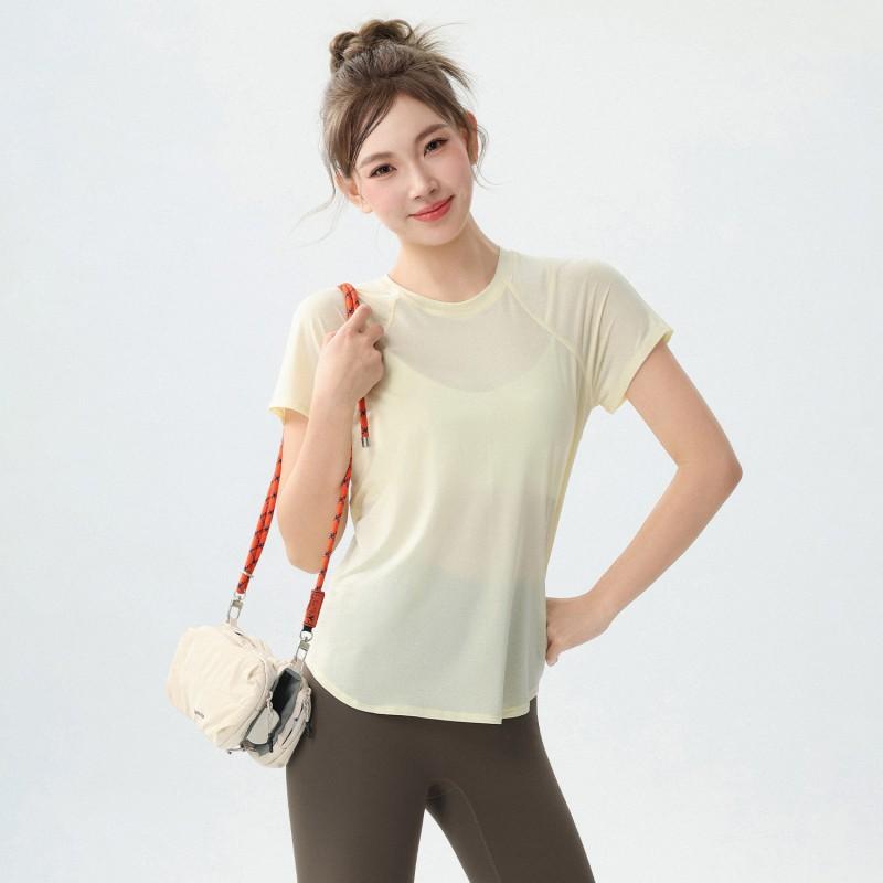 Womens Quick-Dry Loose Yoga Top With Mesh Back Breathable Short Sleeve Fitness Shirt 2026