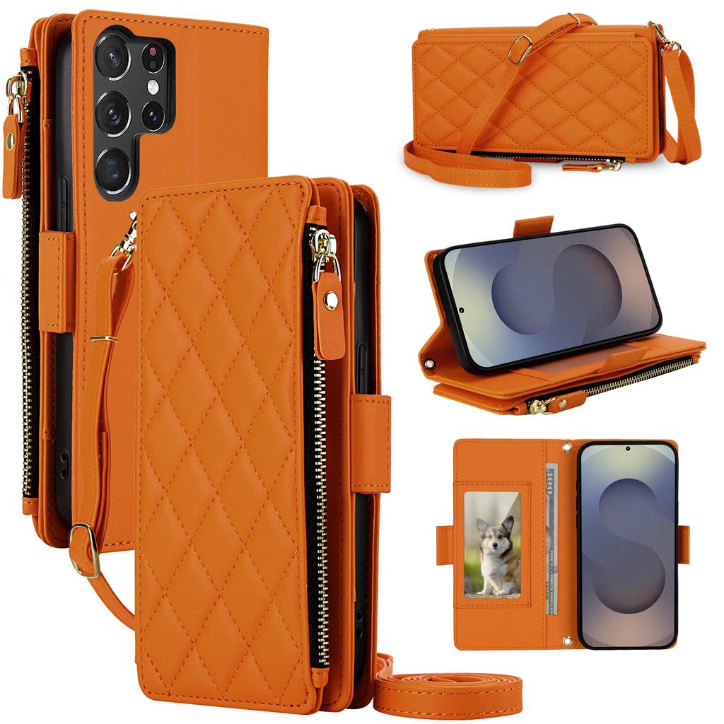 Zipper Wallet Cards Holder Phone Case for Samsung S26 S25 Ultra S24 S22 Plus S23 FE A36 A56 A37 A26 A17 Crossbody Leather Cover