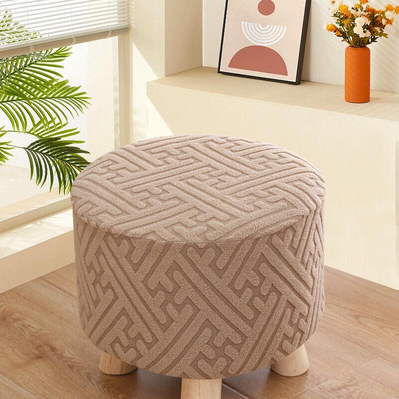 1pc Small Footstool Cover Round Square Stretch Jacquard Ottoman Slipcover Dustproof Seat Cover Living Room ChairCover Home Decor