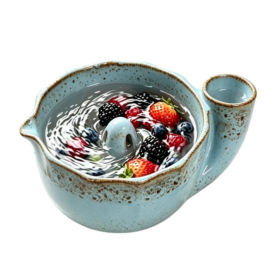 Multifunctional Kitchen Basin Ceramic Berry Bowl with Strainer Holes, Self-Spinning Vortex Design, Fruit Washing Rinse for Berries Vegetables Colander