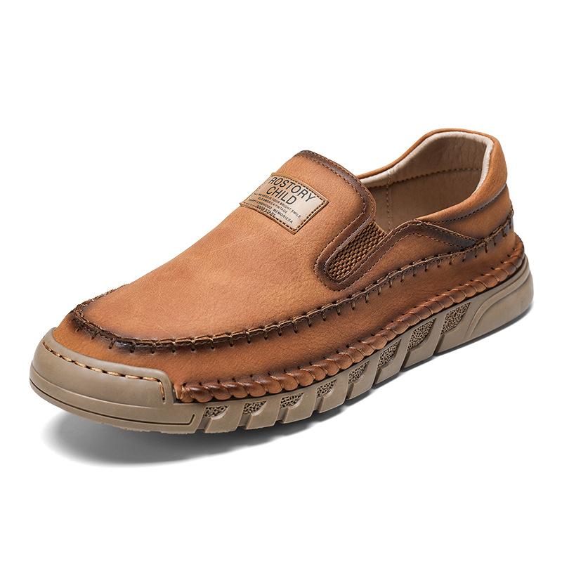 Spring and Autumn New Soft-soled Non-slip and Wear-resistant Breathable Foot Casual Leather Shoes Men's Households Commute To Work and Sew Men's Shoes