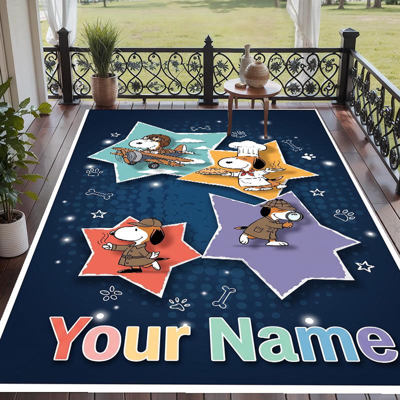 Custom Text Snoopy Peanuts Pattern Floor Rug Soft Indoor Carpet Mat Living Room Bedroom