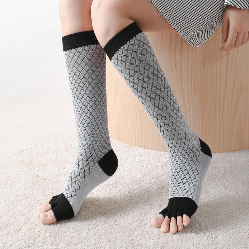 Open Toe Calf Socks For Women Ladies Girls Long Solid Color Five Finger Cotton Sock Spring Autumn 5 Toed Warm Knee Sock Fashions