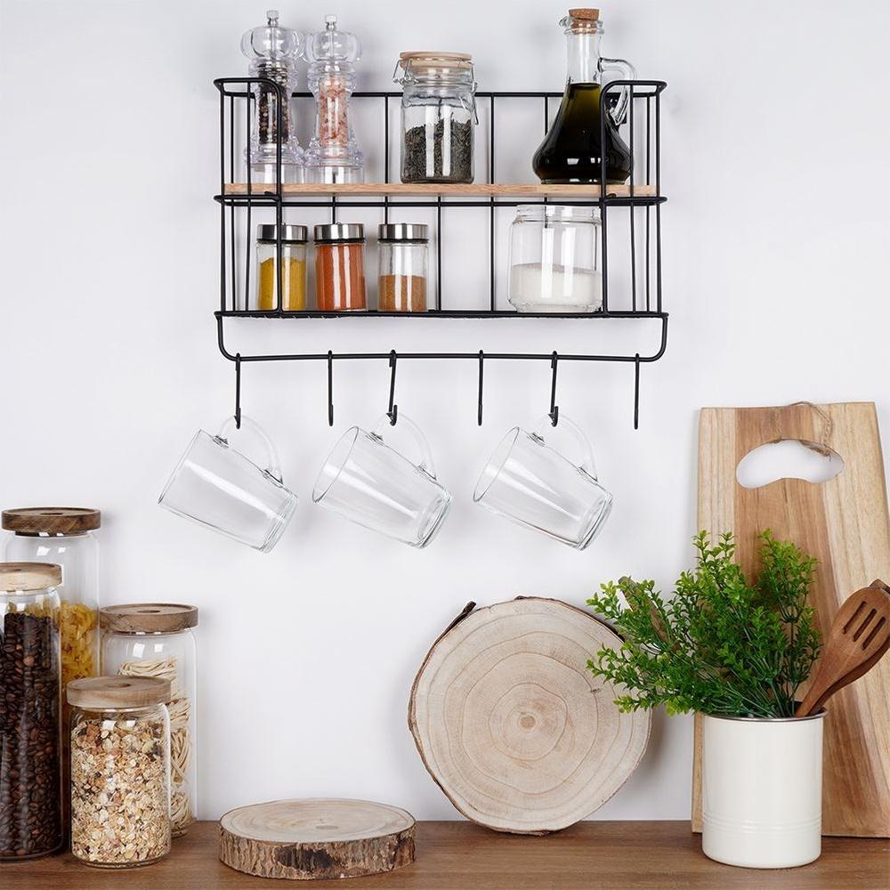 Metal Kitchen Shelf with Hangers 41x12x25.5 Cm