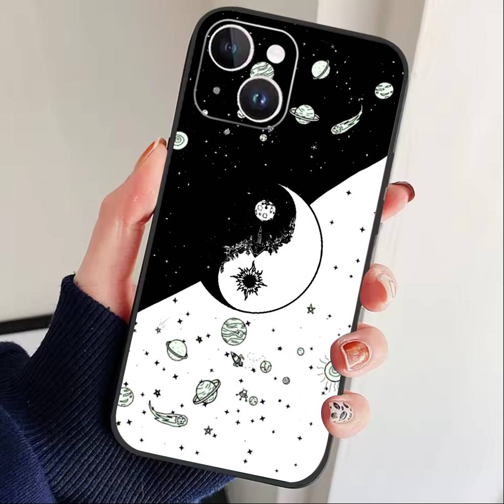 Starry Night whimsical landscape Phone Case For iPhone 16,15,14,13,12,17,Pro Max,Plus Silicone Black Case
