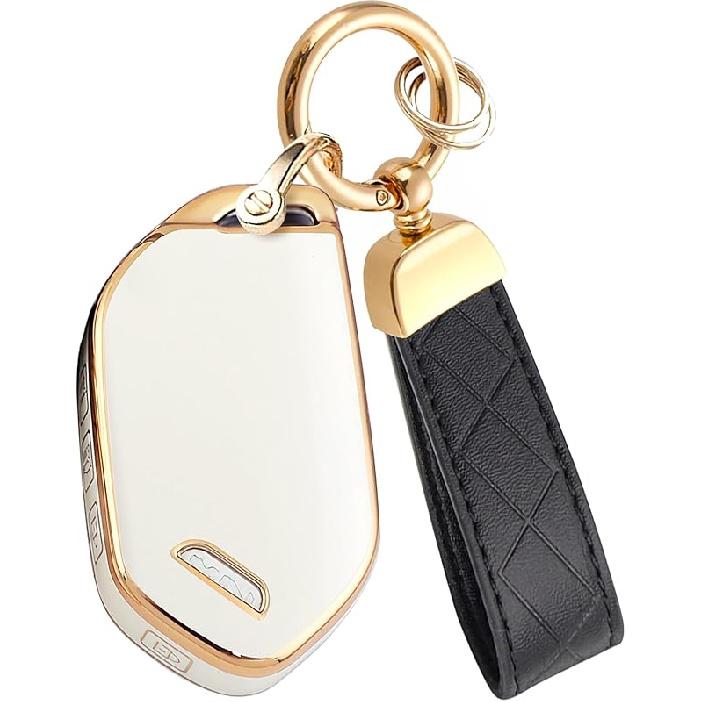Montague Key Fob Cover for KIA with Leather Keychain, Premium TPU Key Case Shell for Kia Telluride, Sorento, K5 GT-Line Remote Smart Key Fob