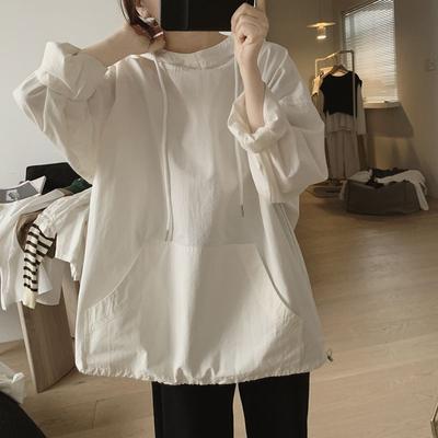 2023 Frühling und Herbst Dünn Einfach Einfarbig Vielseitig Freizeit Locker Super Oversized Französisch Altersreduzierend Mit Kapuze Damen Pullover
