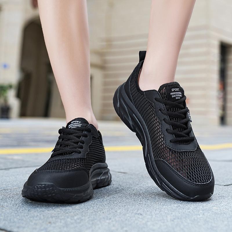 Single mesh summer mesh breathable sports shoes black hollow mesh deodorant large size casual running shoes