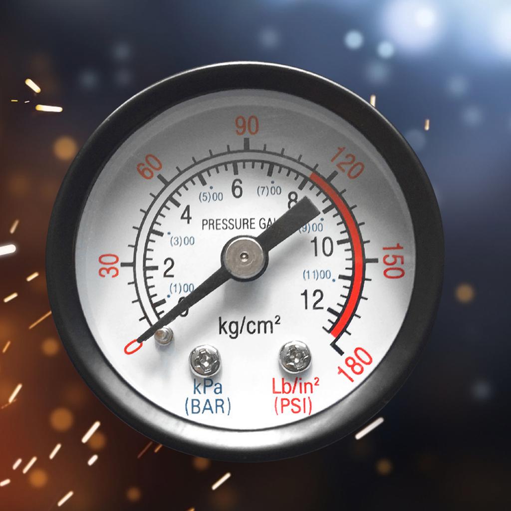 Small Pressure Gauge with Dual Scale 1/8" Thread Back Mount for Air Compressor Hydraulic Fluid 0-12Bar / 0-180PSI