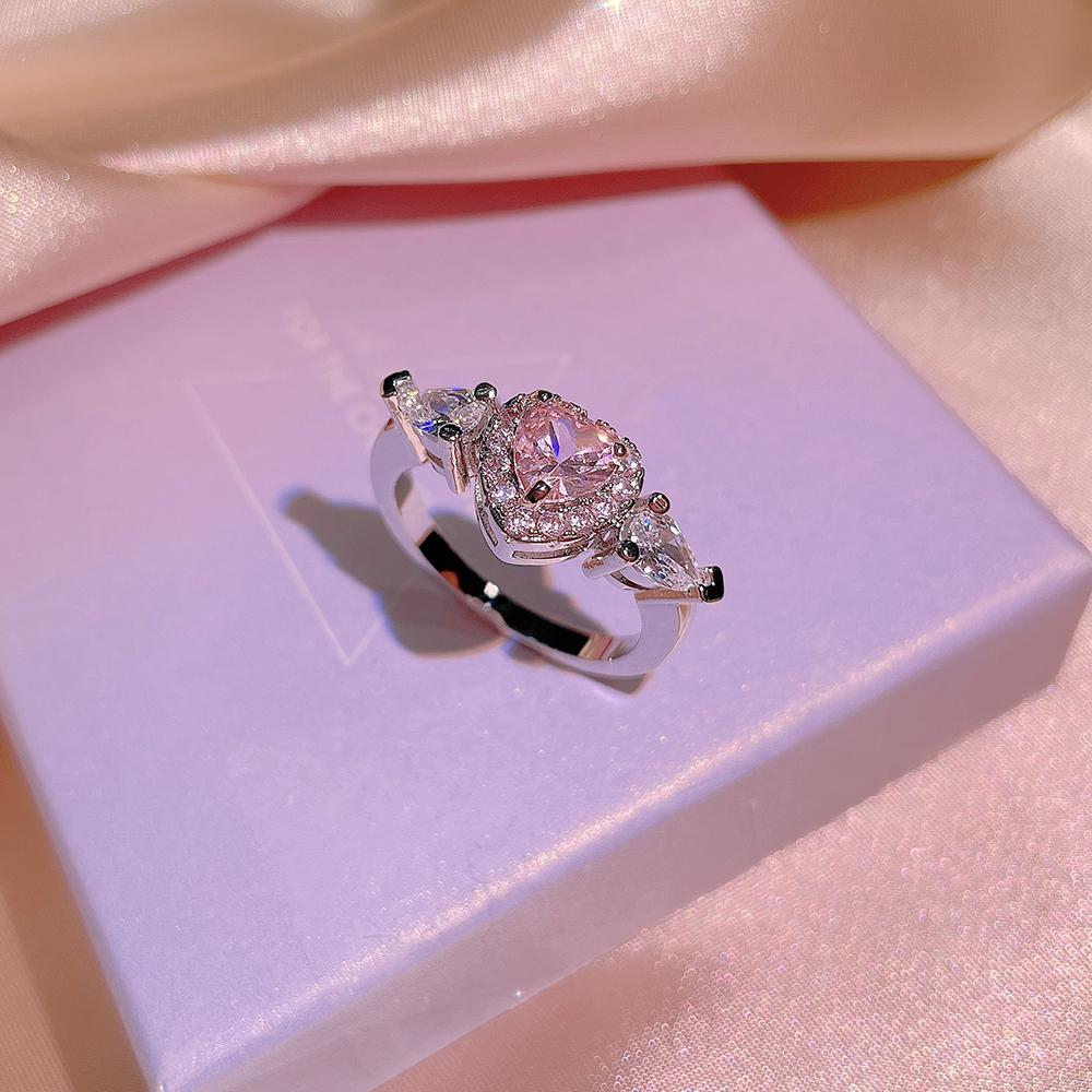 

NEW Classic 925 Inlaid Zircon Engagement Ring Pink Crystal Women Shiny Zircon Jewelry Heart-shaped Pink Women s Ring 6