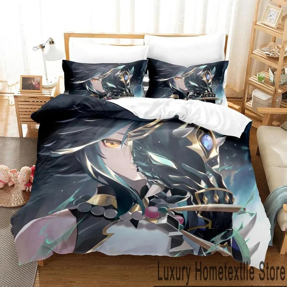 3D Genshin Impact Xiao Anime Bedding Set Duvet Cover Bed Set Quilt Cover Pillowcase Comforter King Queen Size Boys Adult Bedding