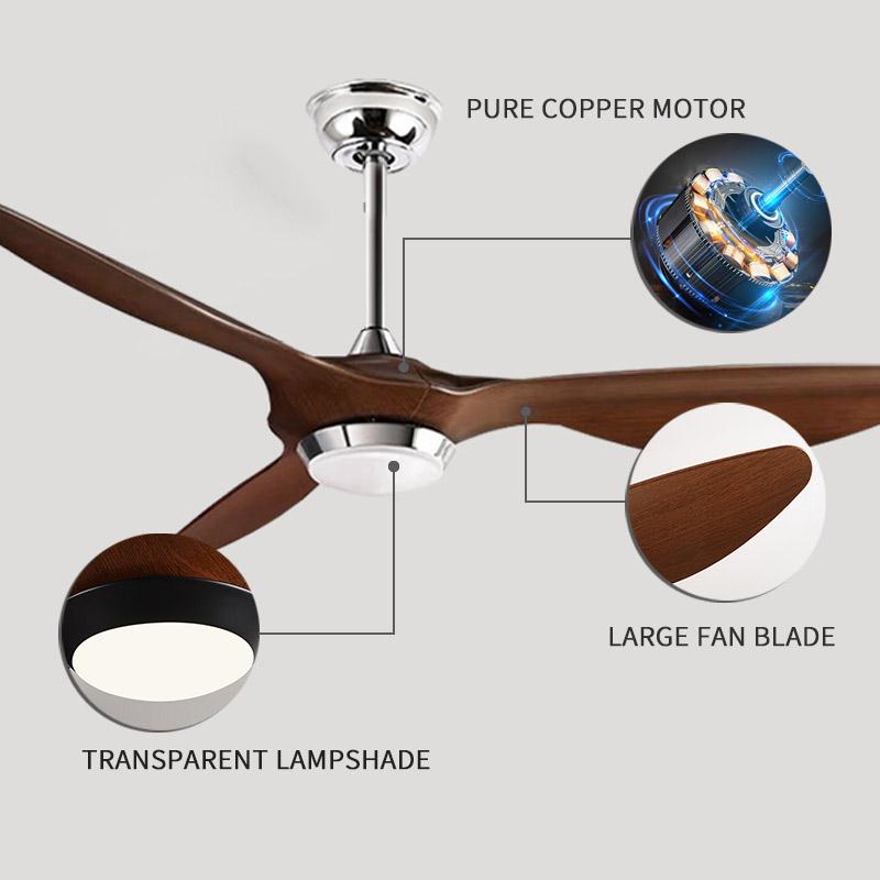 52 Inch large Ceiling Fan With Remote Control, Living Room, Dining Room, DC Motor, Reversible Blade, LED Fan Light With Light