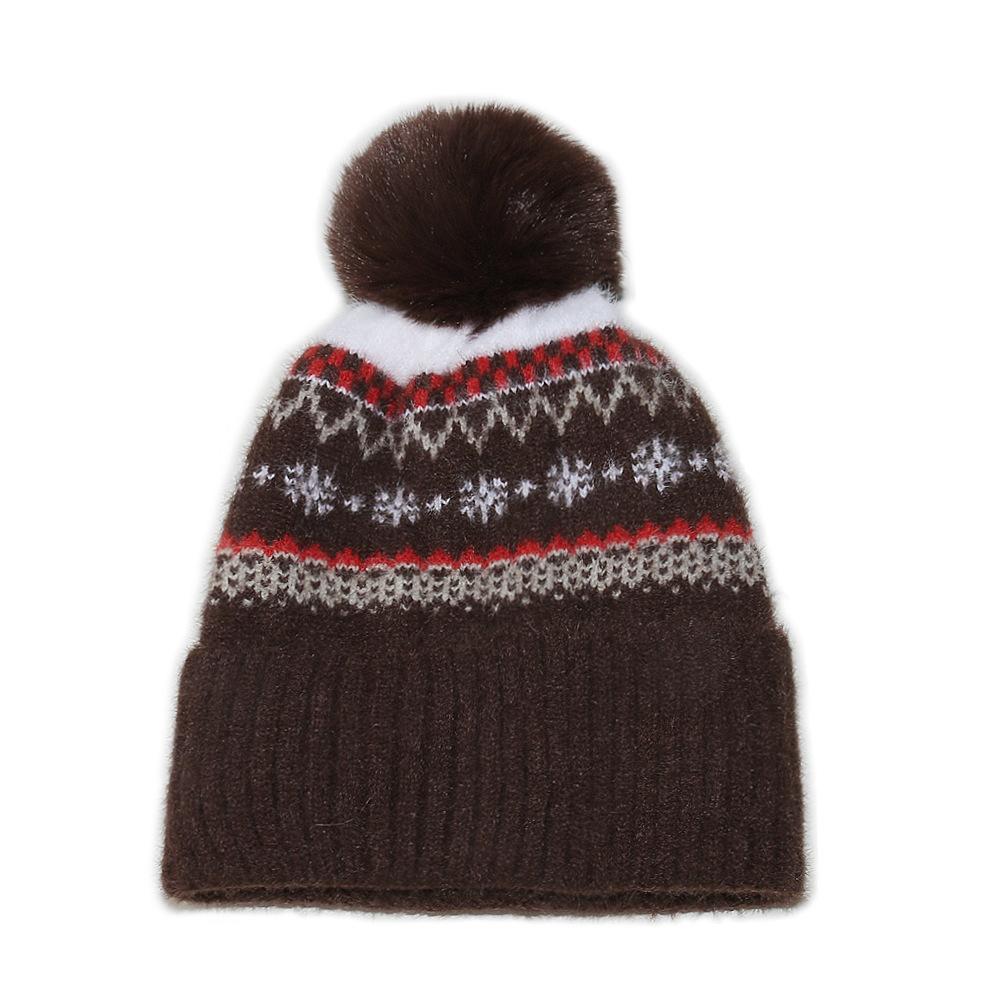 2025 Autumn and Winter Wool Hat Bohemian Geometric Rhombus Retro Knitted Hat Velvet Thickened Imitation Mink Winter Hat Women