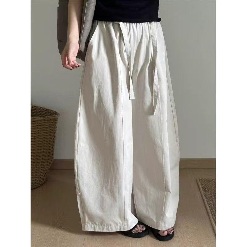 Korean-Style Loose Drawstring Wide-Leg Pleated Pants S