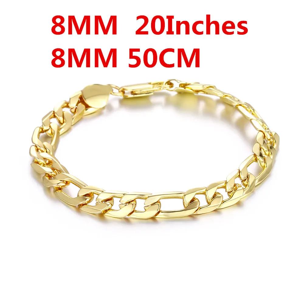 New Gold Plated Necklaces 18-24 Inches Classic 8mm Sideways Chain Necklace For Men Fashion Jewelrys Gifts Wedding Party