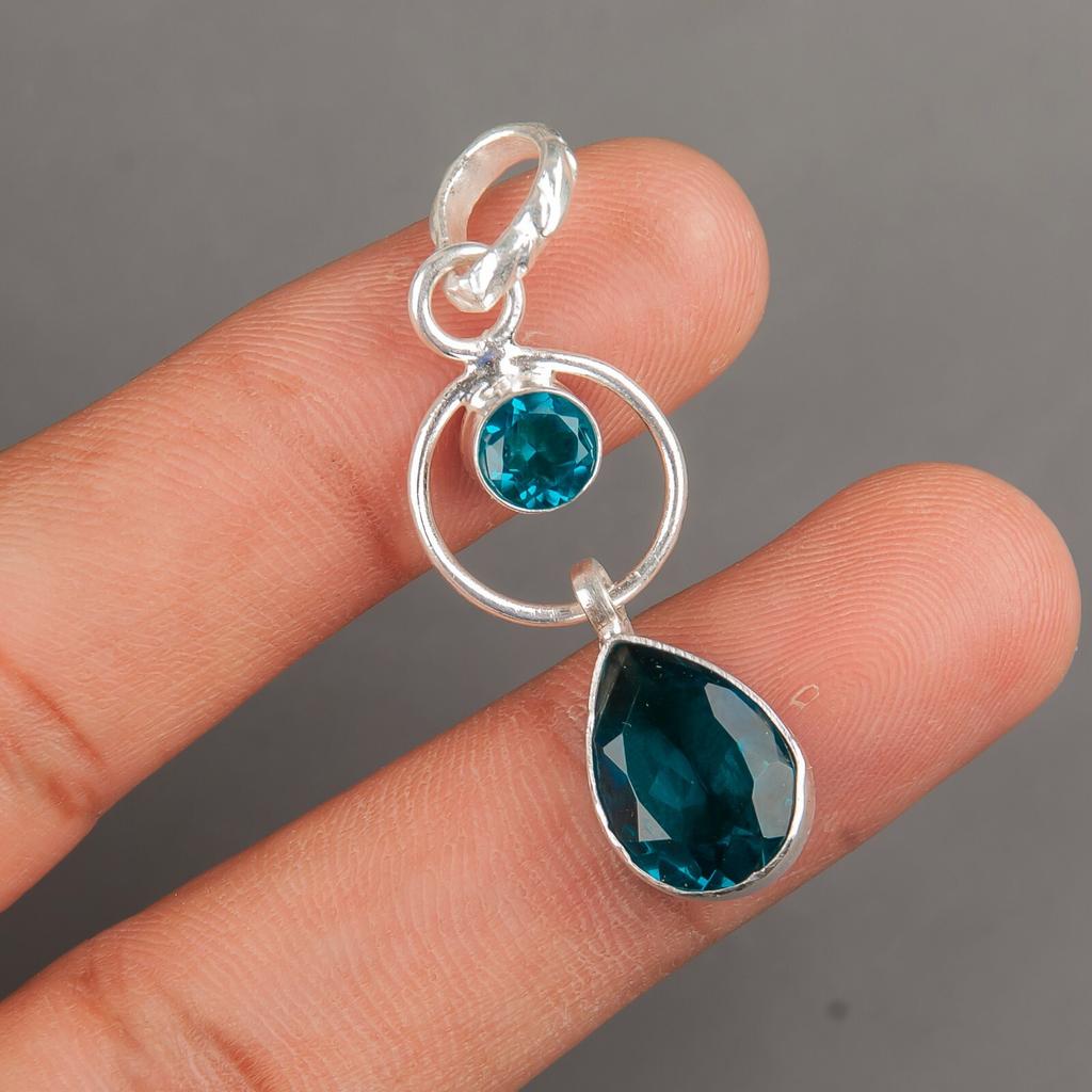 925 Sterling Silver Handmade Jewelry  Apatite Gemstone Pendant 1.80" For Women PP-10-12