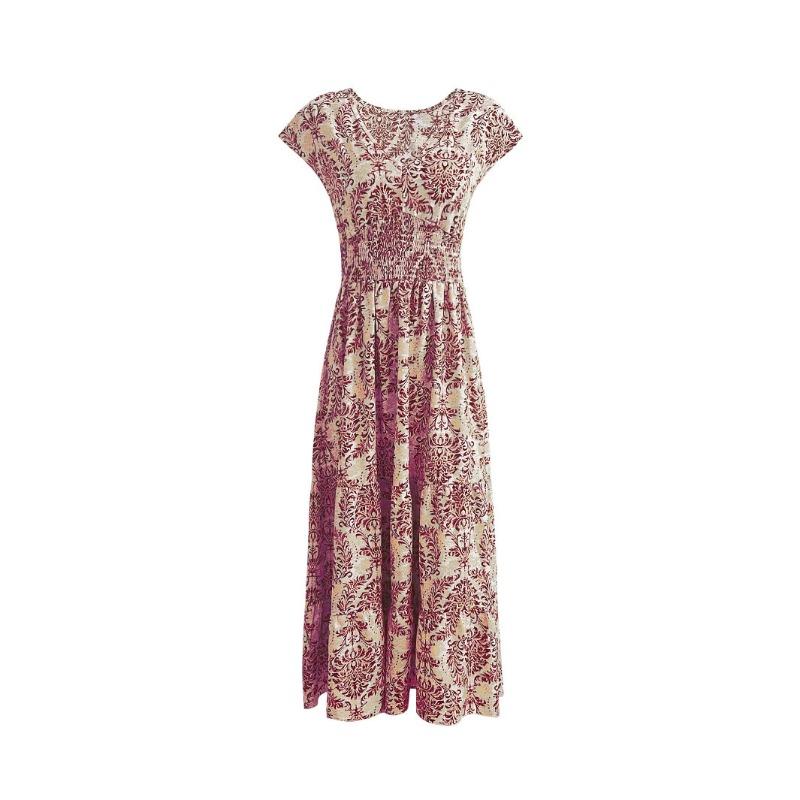Vintage Printed Dress Fashion Elegant Neck Short Sleeve Dress Long Dress Women's Clothing