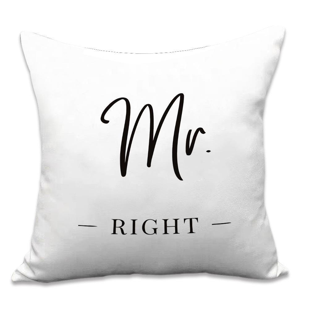 Valentine's Day Letters Black and White Cotton Linen Super Soft Peach Leather Velvet Pillowcase Sofa Home Cushion Cover