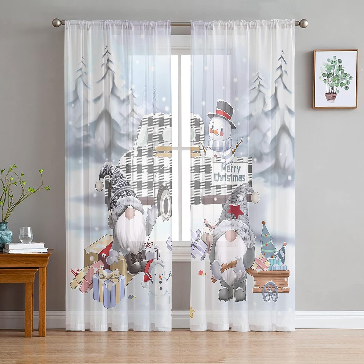 Bonne Année Joyeux Noël Rideaux pour Chambre à Coucher, Rideau en Polyester pour Salon, 2 Pièces, 2x50W160H(CM)40x63in&Hook