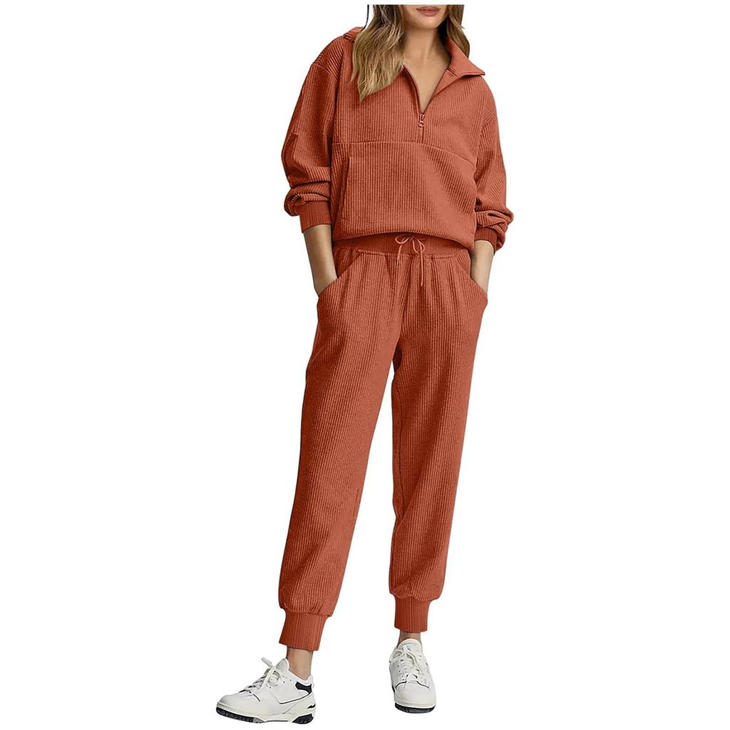 Women's Casual Half Zip Long Sleeve Top and Pants Set