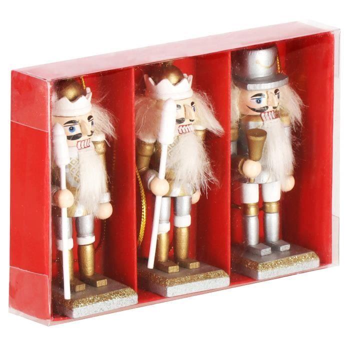 Décoration de Noël en bois - SPRINGOS - Casse-noix - 3 pcs - 8 cm - Blanc