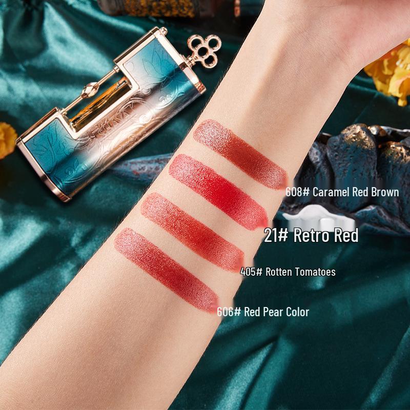 Shaya's Retro True Red Matte Silk Lipstick S023 - Easy to Apply, Non-Fading, Embossed Chinese Style.
