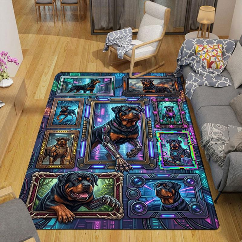 Cybernetic Rottweiler Portraits Pattern Rug Floor Mat for Living Room or Bedroom Soft and Comfortable Carpet a Gift for Birthday and Holiday.