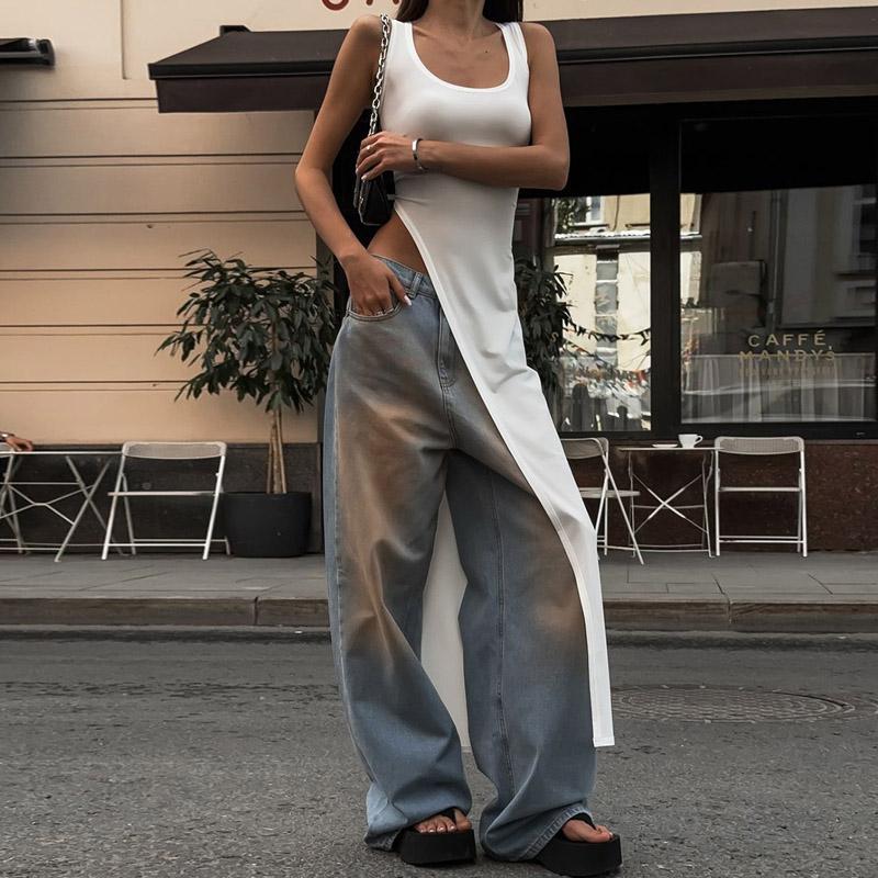 2025 Sexy Sleeveless Side High Split Dress Solid Backless Women Midi Dresses Summer Party Club Streetwear Clothes Y2K