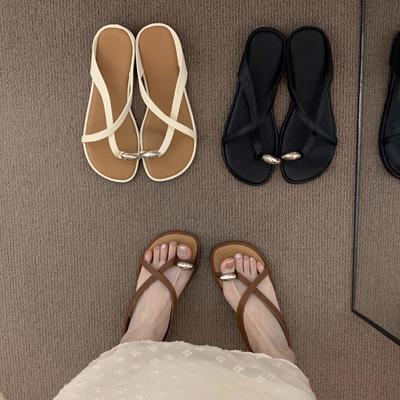 Späte Abendbrise retro braune Premium Zehensandalen Feenschuhe 2025 neue Sommer Flachboden Urlaub coole Hausschuhe