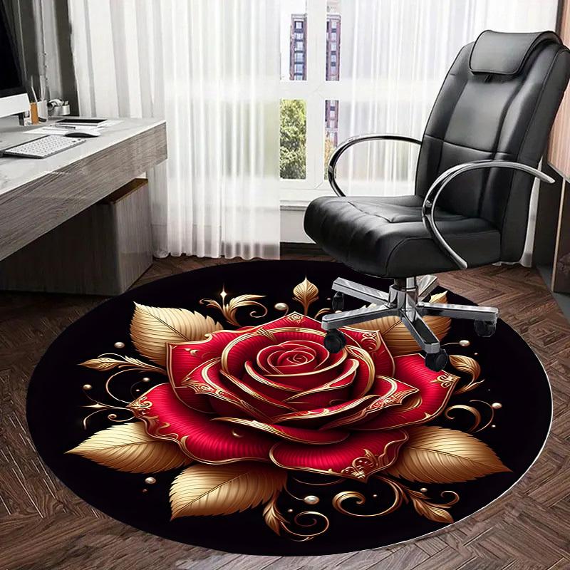 1pc Office Carpet Chair Mats Golden Rose Ornament Perfect for Decorating Office Chairs, Living Rooms, Or Bedrooms