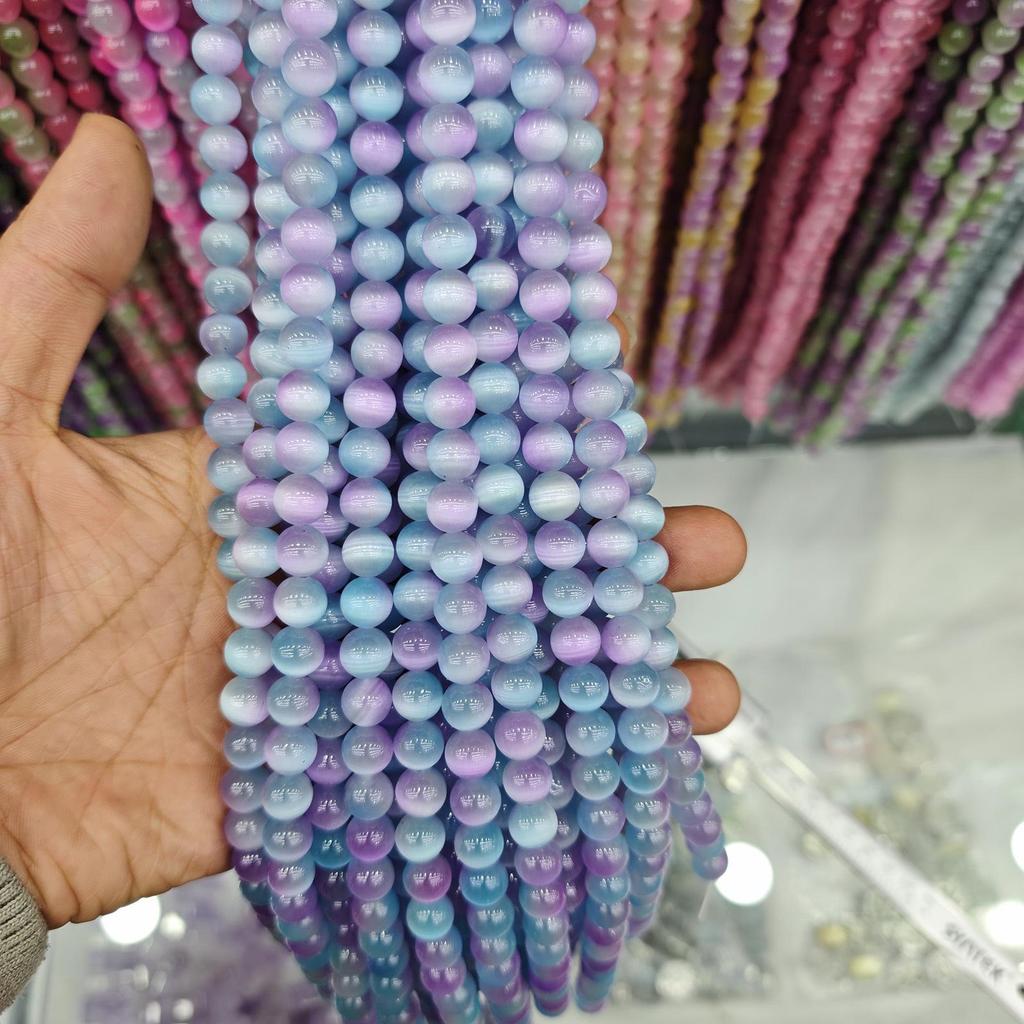 10mm Cat's Eye Stone Beads: Single, Double, Triple Color Options for DIY Jewelry Accessories.
