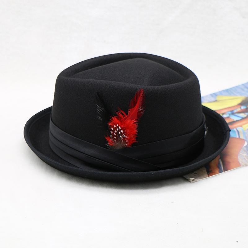 Foldable Wool Fedora Hat For Men And Women With Feather Decoration Tri Fold Jazz Cap