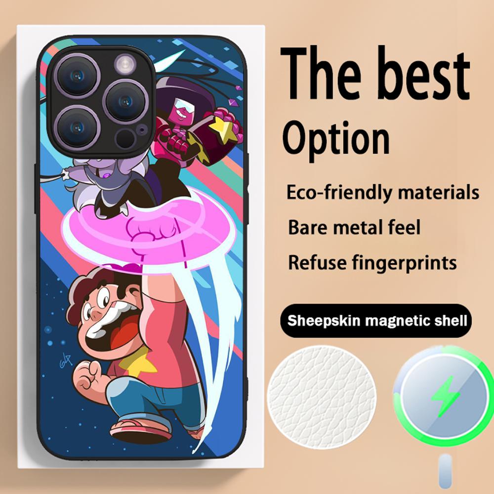 Steven classic cartoon cute universe design Phone Case For iPhone 16 15 14 13 12 11 Plus Pro Max Luxury Magsafe Sheepskin