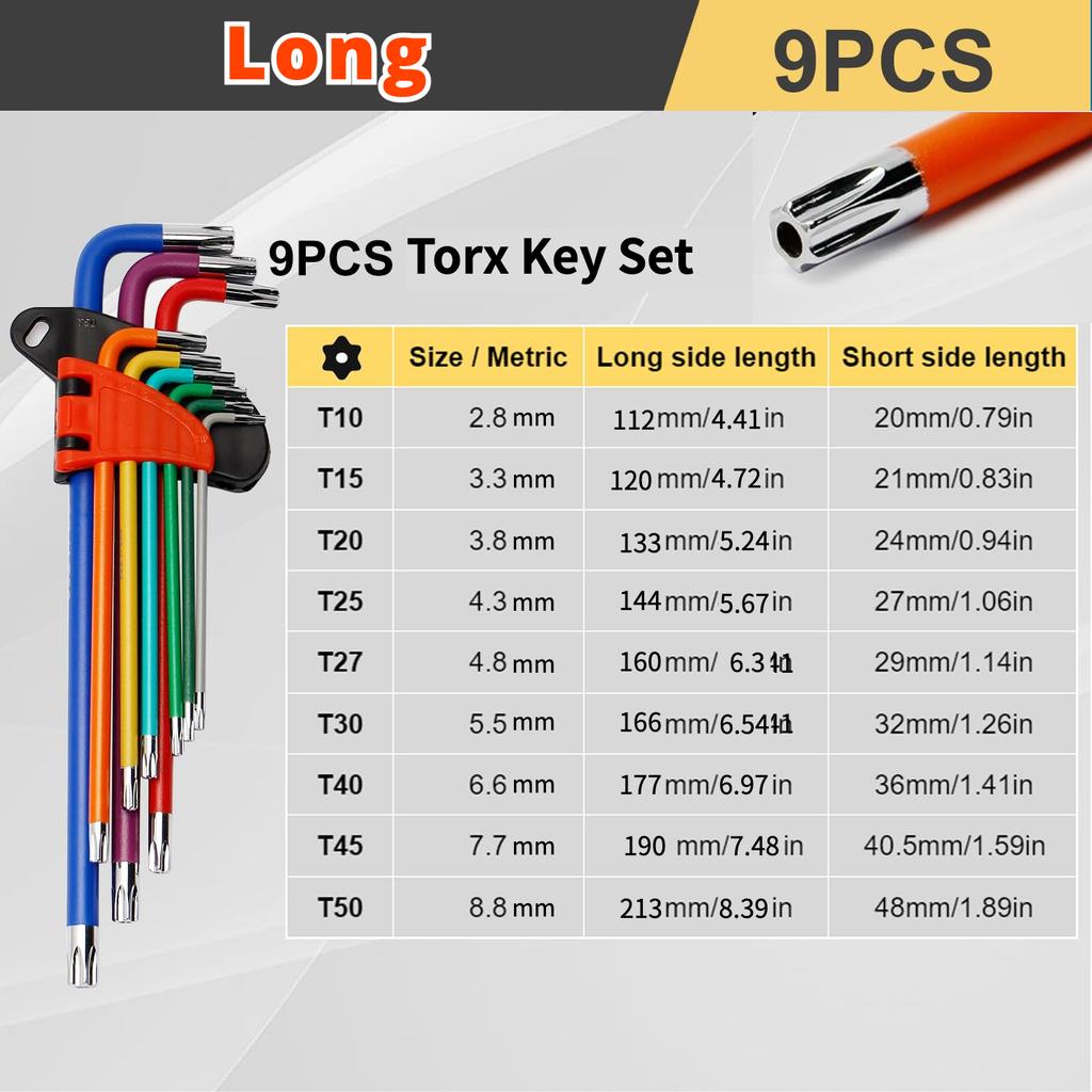 Professional 9PCS Allen Keys (1.5-10mm) L Wrench Kit  Hexagon Spanner Hand Tools for Bicycle/Car/Furniture/Electronics Repair