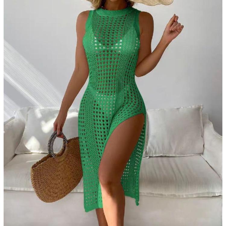Sommerurlaub Sexy Einfarbig Rundhals Ärmellos Gestrickt Strand Sonnenschutz Überwurf Bequemes Kleid Leicht Elegant Schmeichelhaft Schickes Kleid