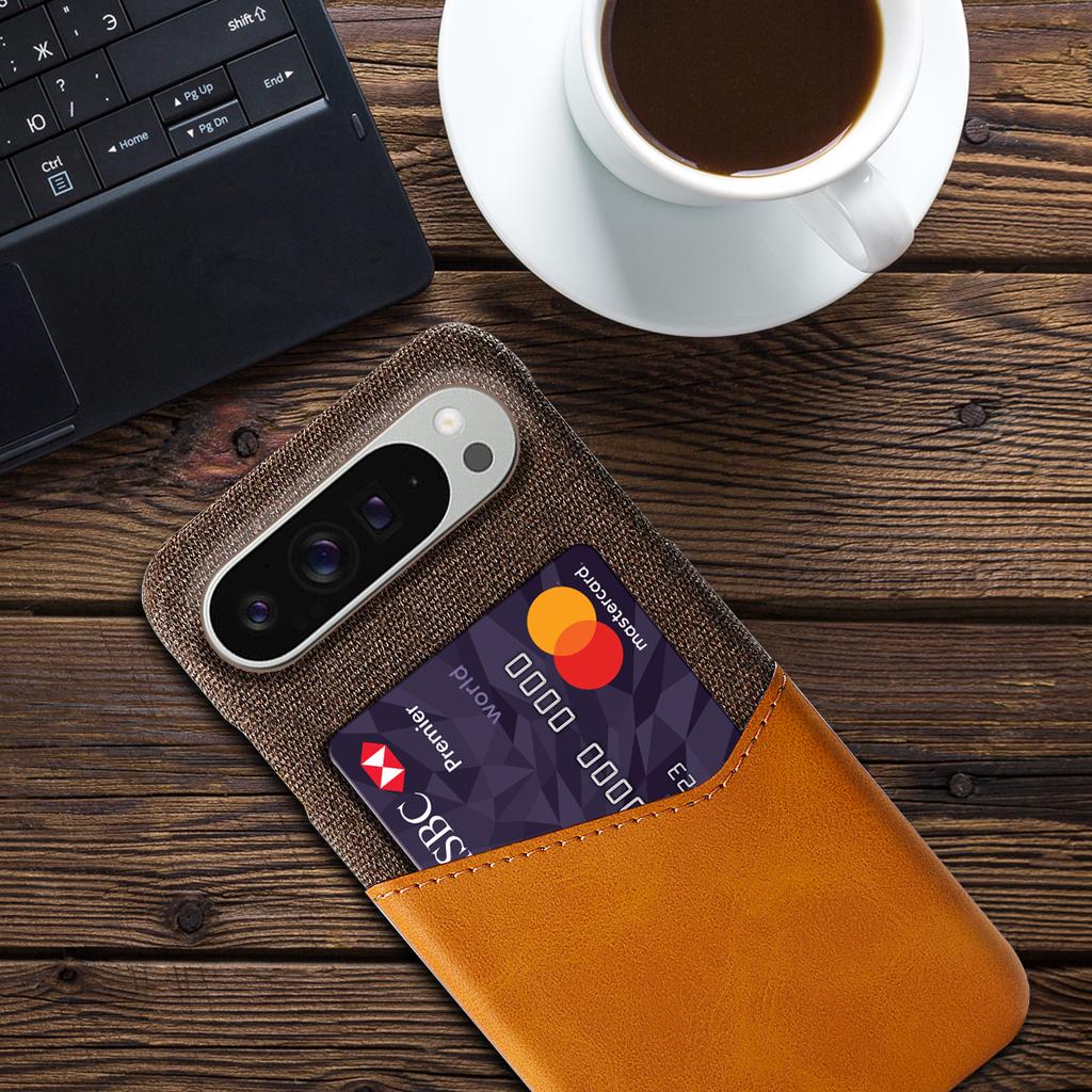 For Google Pixel 10 Pro XL Case PU Leather Cloth Texture Hard PC Phone Cover with Card Holder