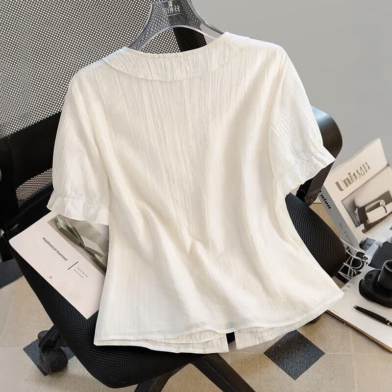 Sibaisha Women's Lyocell Blend V-Neck Short Sleeve Blouse