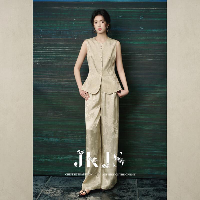 JK&JS New Chinese Style Rayon Linen Jacquard Vest