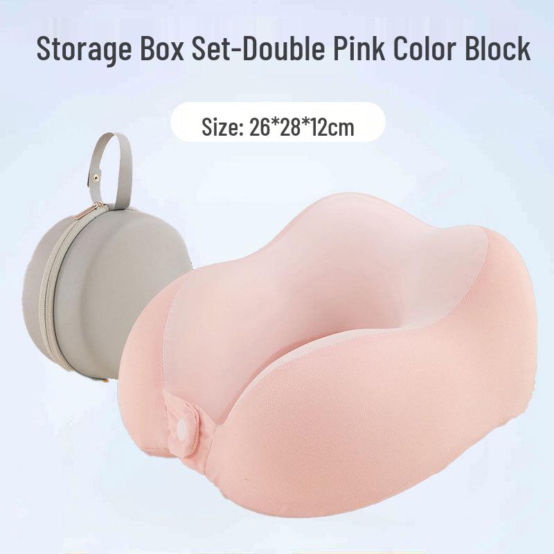 Travel Memory Foam U-Shape Pillow with Compact Storage & Dual-Peak Neck Support