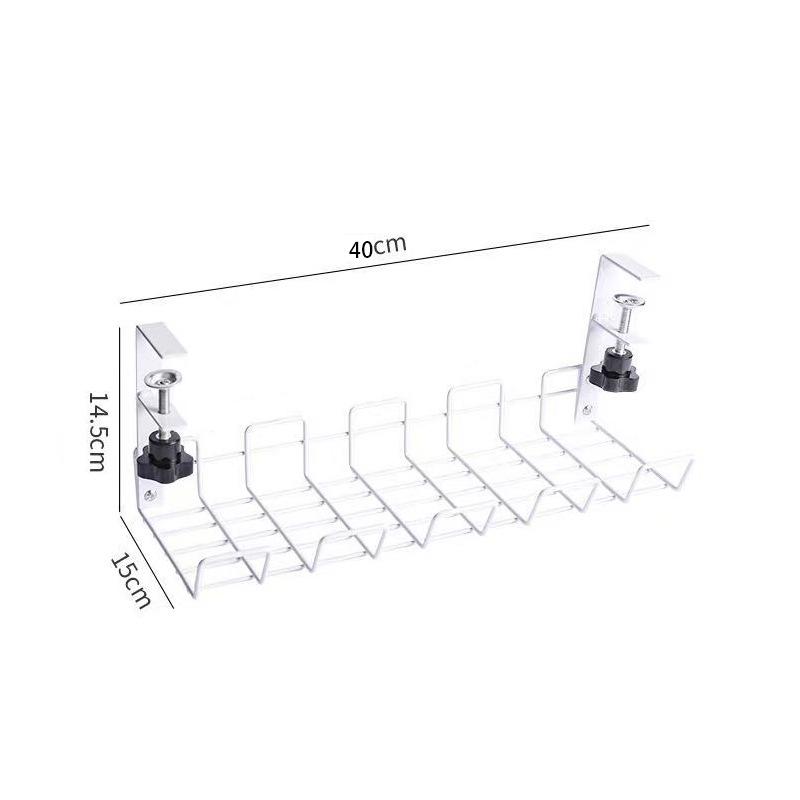 Подстольная полка для хранения Металлический лоток для прокладки кабелей Органайзер для проводов для домашнего офисного стола Аксессуары для хранения без сверления белый