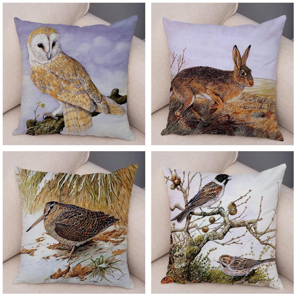 Home Decoration Kids Room Sofa Cartoon Animal Pillow Cover Color Fox Bird Squirrel Cushion Cover 45x45cm