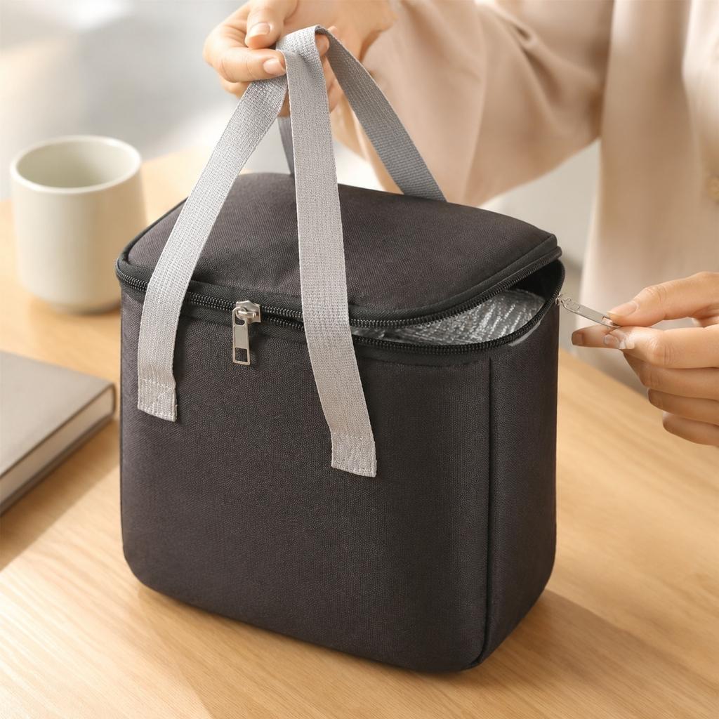 Portable Insulated Lunch Bag Oxford Fabric Thermal Cooler Tote Bag with Double Zipper Closure and Carrying Handles for Food Storage
