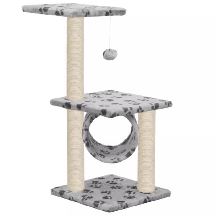 VidaXL Arbre à chat avec griffoirs en sisal 65 cm Gris Motif de pattes