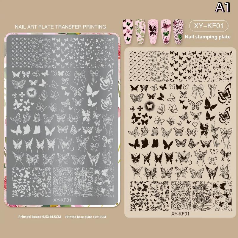 Nail Art Stamping Plates Butterfly Flower Bownot Pattern Printing Big Size 15*10cm Steel Nail Stamps Geometry Template DIY