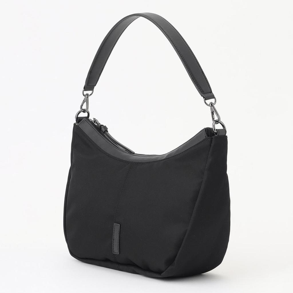 Isaac Twill Nylon Curved Shoulder Bag, Size S, 2004701, Black (10)
