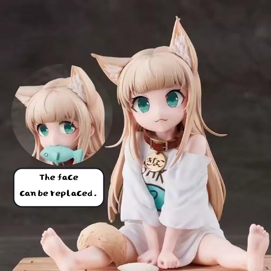 Anime Figure My Cat Is A Cute Girl Soy Flour Standing White Shirt Facial Replaceable Sitting Figure Anime Girl Cute Model Toys
