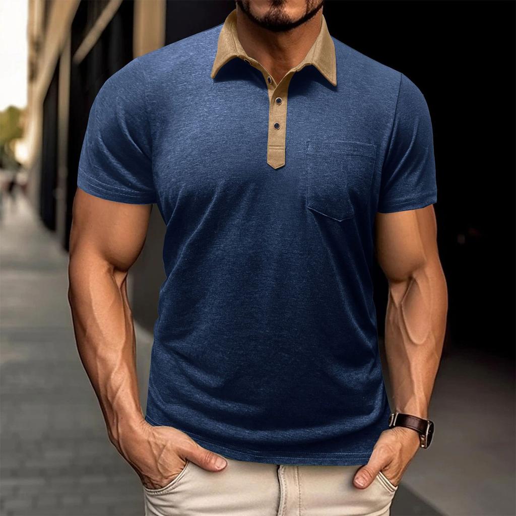 Men's Short Sleeved Shirt Men's 4-button T-shirt Casual Top