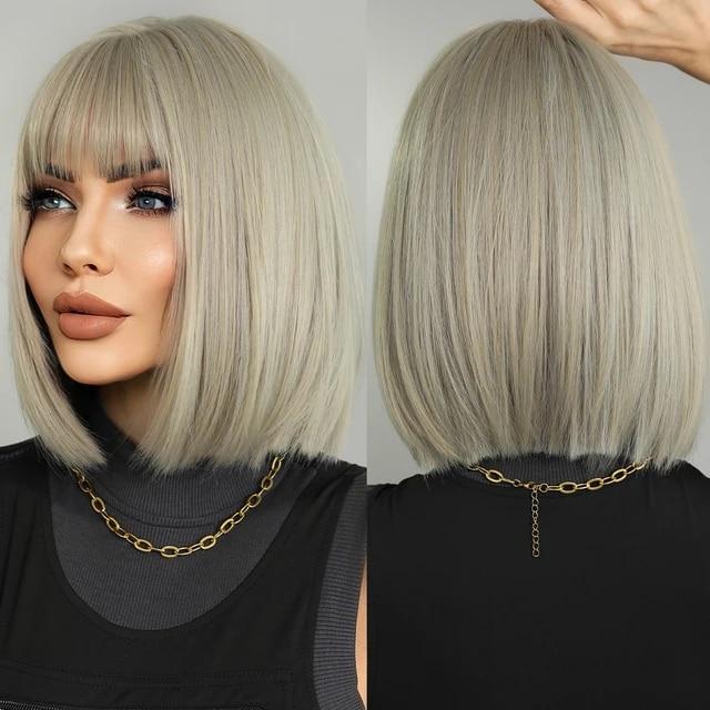 Černá s bílou Bob paruky s ofinou Krátké rovné paruky pro ženy Zajímavosti Paruka Cosplay Party Blackpink Korea Paruka