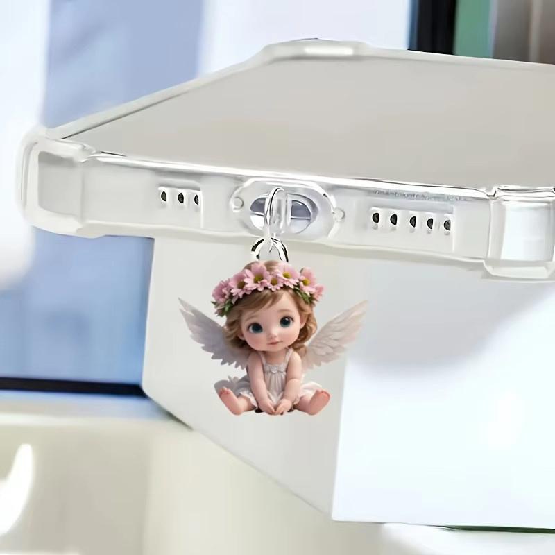 1 stk. For telefon grensesnitt støvplugg hengende dekorasjon 2D flat akryl engel fe katt telefon støvplugg dekorativt tilbehør